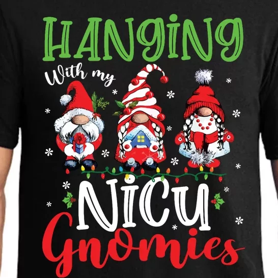 Hanging With My Nicu Gnomies Cute Xmas Lights Gnome Nurse Pajama Set