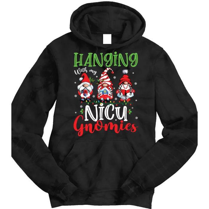 Hanging With My Nicu Gnomies Cute Xmas Lights Gnome Nurse Tie Dye Hoodie