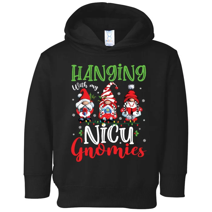 Hanging With My Nicu Gnomies Cute Xmas Lights Gnome Nurse Toddler Hoodie