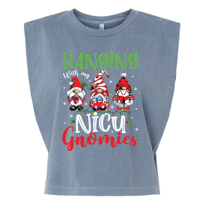 Hanging With My Nicu Gnomies Cute Xmas Lights Gnome Nurse Garment-Dyed Women's Muscle Tee