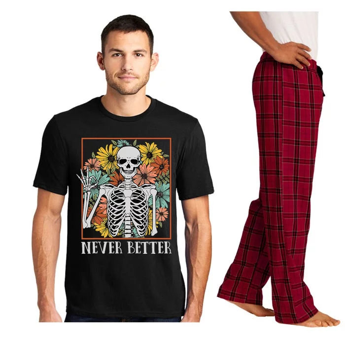 Halloween Women Never Better Skeleton Floral Skull Pajama Set