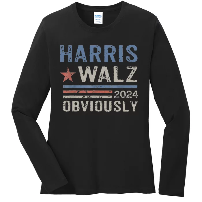 Harris Walz Obviously 2024 Harris Tim Walz Waltz 2024 Ladies Long Sleeve Shirt