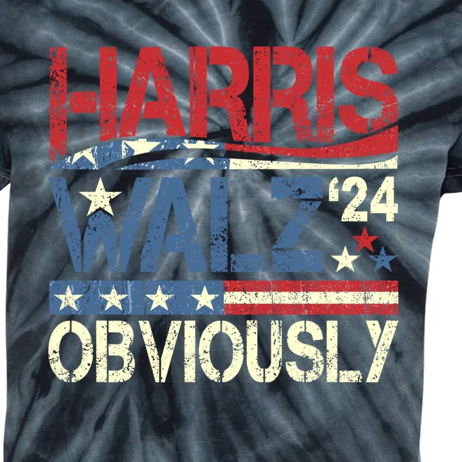 Harris Walz Obviously! Harris Waltz 2024 Election Kids Tie-Dye T-Shirt