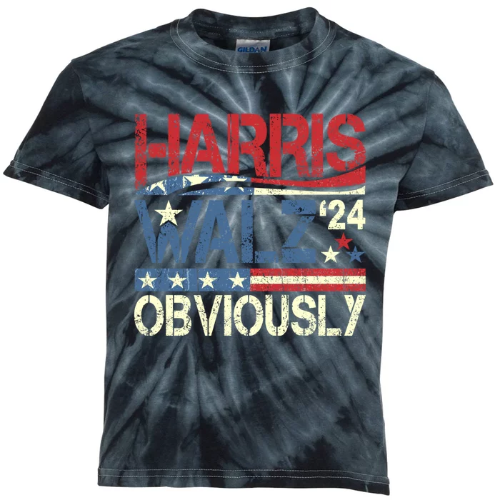 Harris Walz Obviously! Harris Waltz 2024 Election Kids Tie-Dye T-Shirt