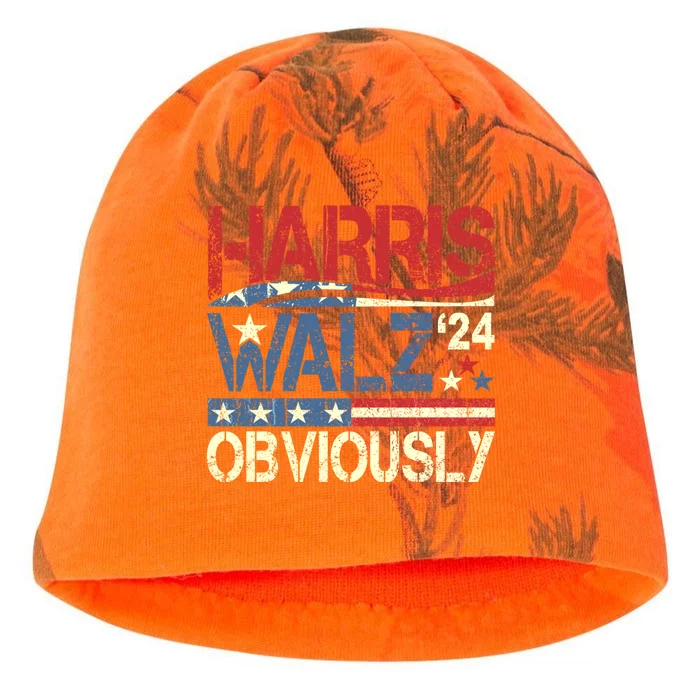 Harris Walz Obviously! Harris Waltz 2024 Election Kati - Camo Knit Beanie