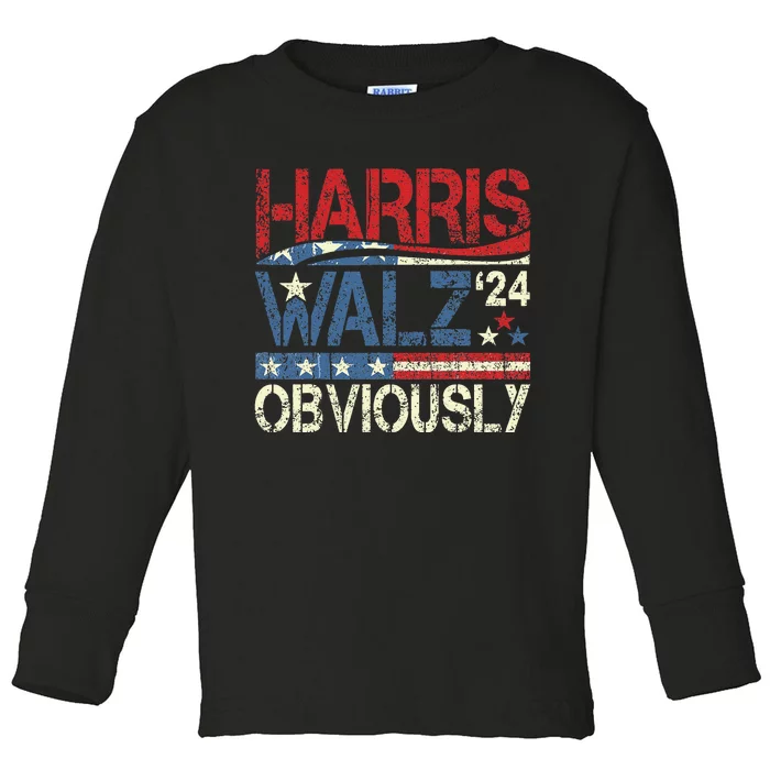 Harris Walz Obviously! Harris Waltz 2024 Election Gift Toddler Long Sleeve Shirt