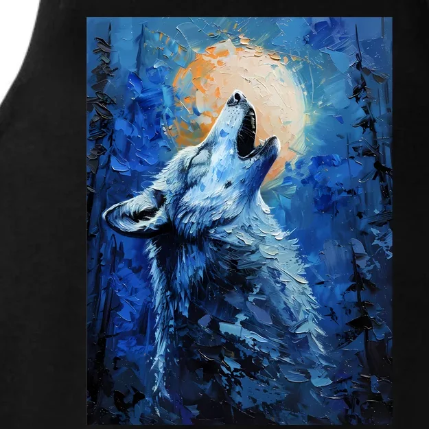 Howling Wolf Oil Painting Ladies Tri-Blend Wicking Tank