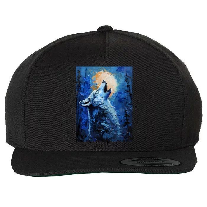 Howling Wolf Oil Painting Wool Snapback Cap