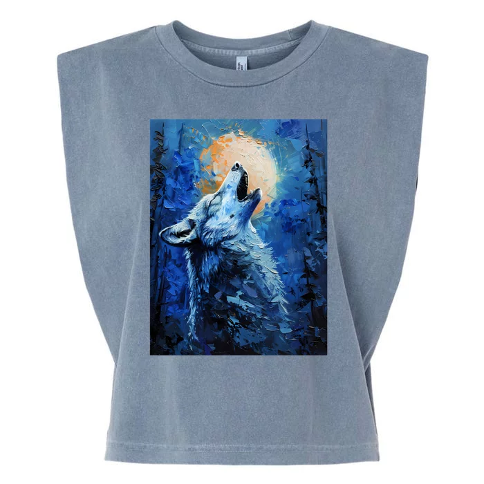 Howling Wolf Oil Painting Garment-Dyed Women's Muscle Tee