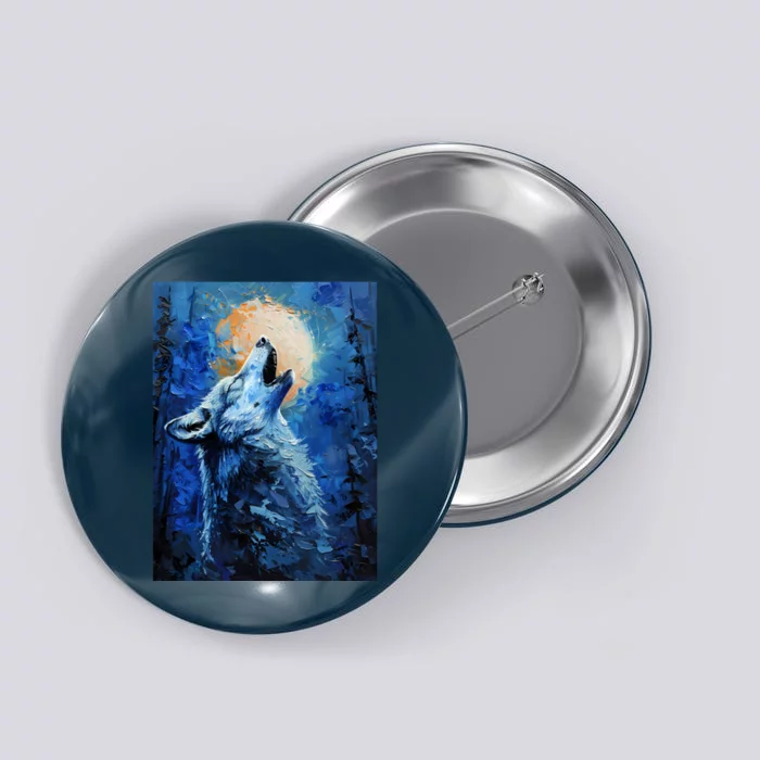 Howling Wolf Oil Painting Button