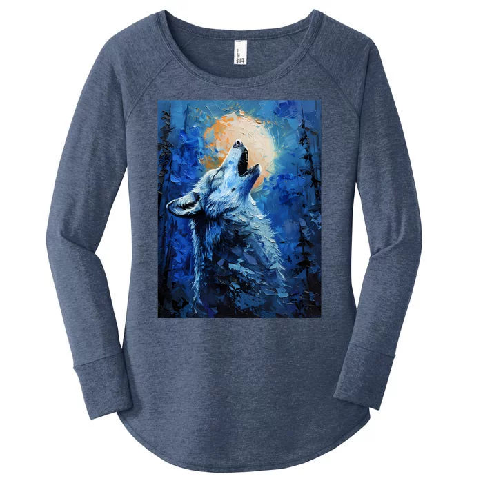 Howling Wolf Oil Painting Women's Perfect Tri Tunic Long Sleeve Shirt