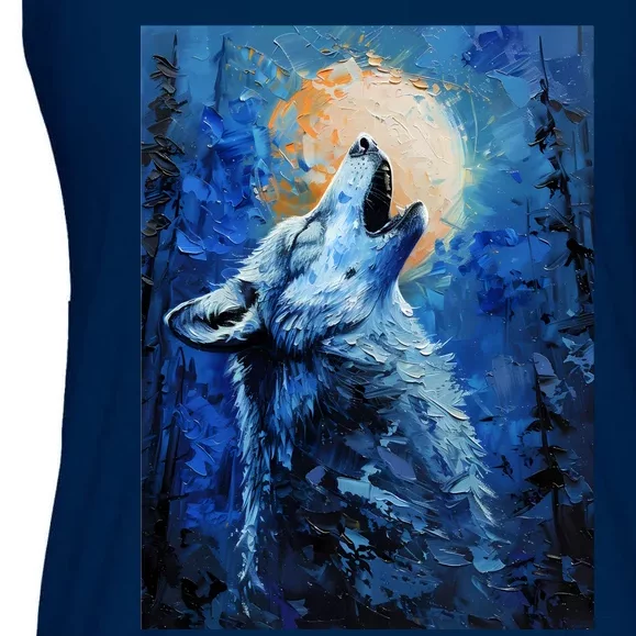 Howling Wolf Oil Painting Ladies Essential Flowy Tank