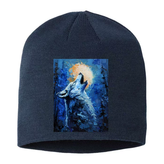 Howling Wolf Oil Painting 8 1/2in Sustainable Knit Beanie