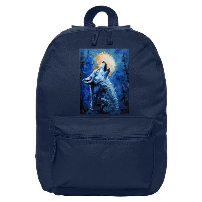 Howling Wolf Oil Painting 16 in Basic Backpack