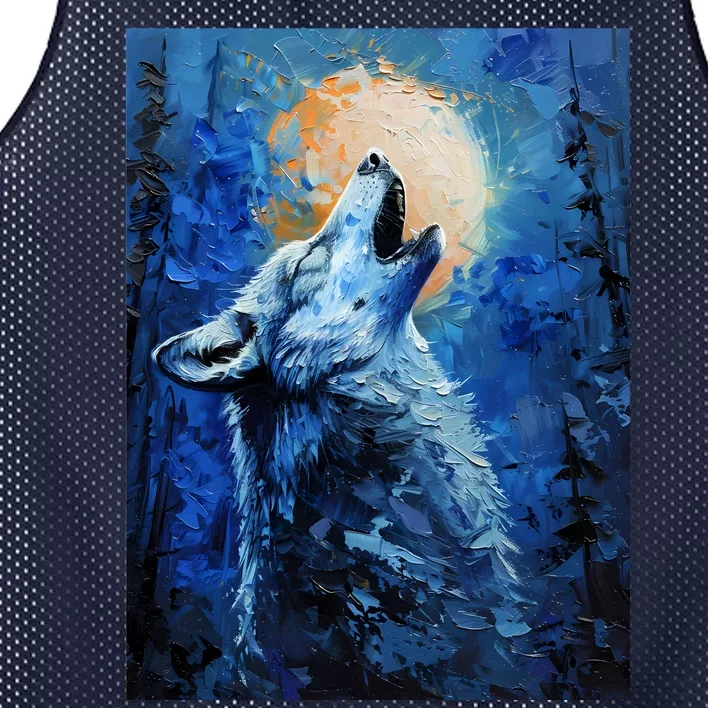 Howling Wolf Oil Painting Mesh Reversible Basketball Jersey Tank