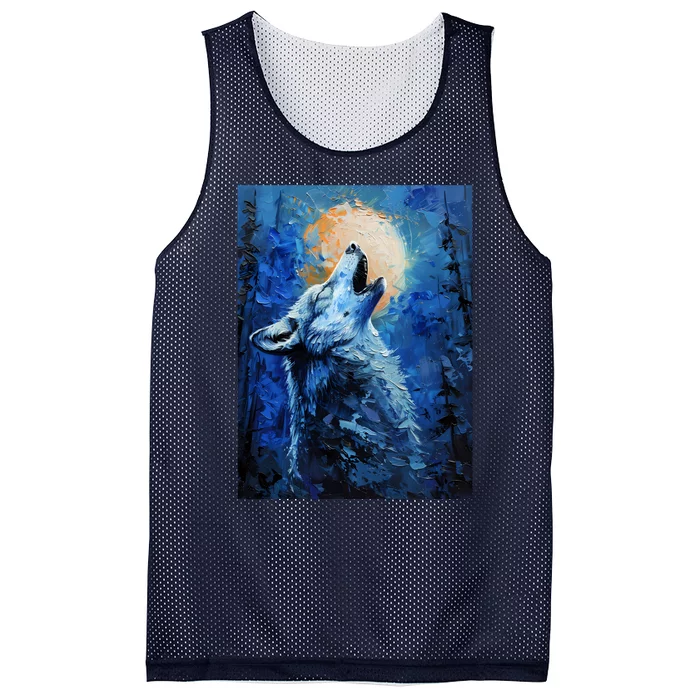 Howling Wolf Oil Painting Mesh Reversible Basketball Jersey Tank