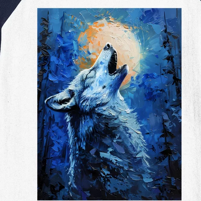 Howling Wolf Oil Painting Baseball Sleeve Shirt