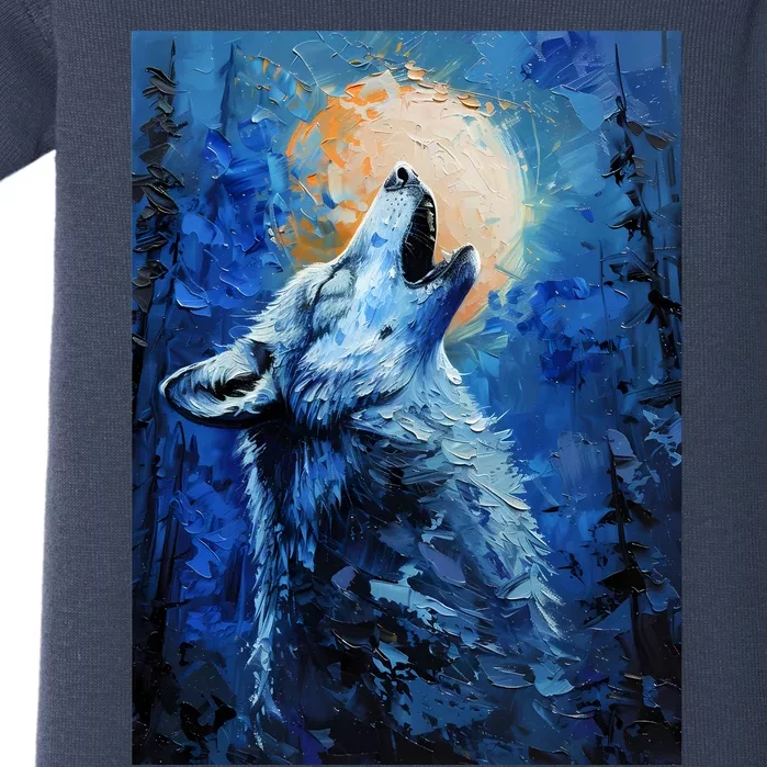 Howling Wolf Oil Painting Baby Bodysuit