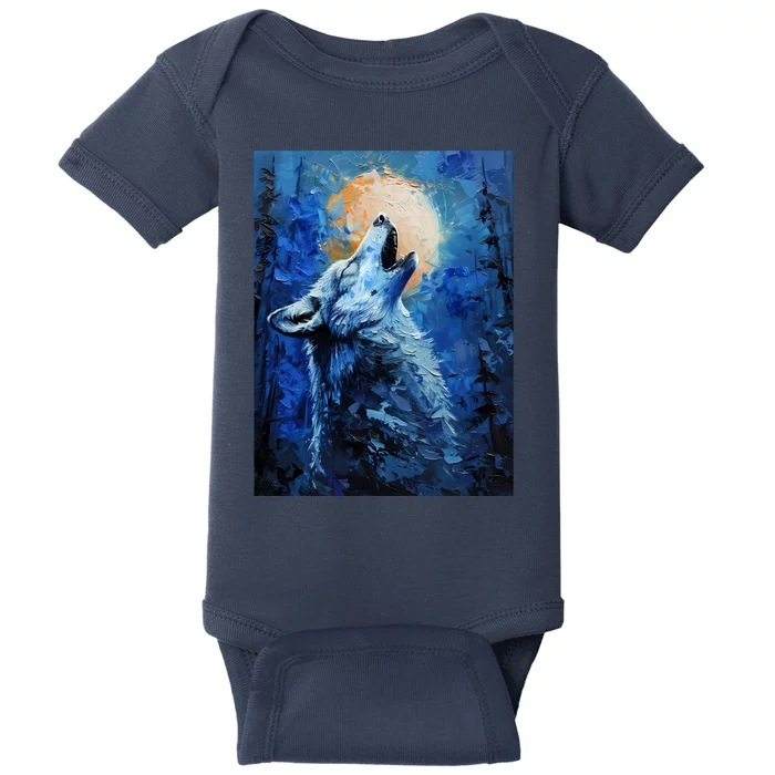 Howling Wolf Oil Painting Baby Bodysuit