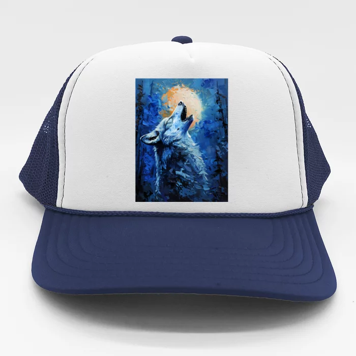 Howling Wolf Oil Painting Trucker Hat