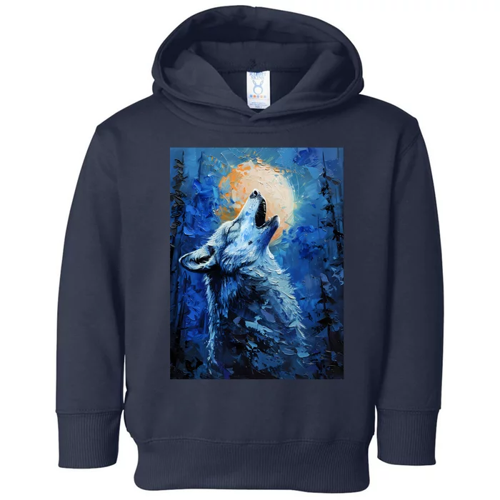 Howling Wolf Oil Painting Toddler Hoodie