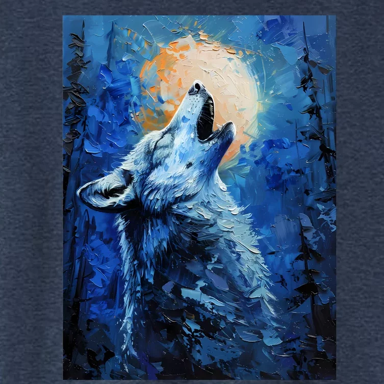 Howling Wolf Oil Painting Women's Crop Top Tee