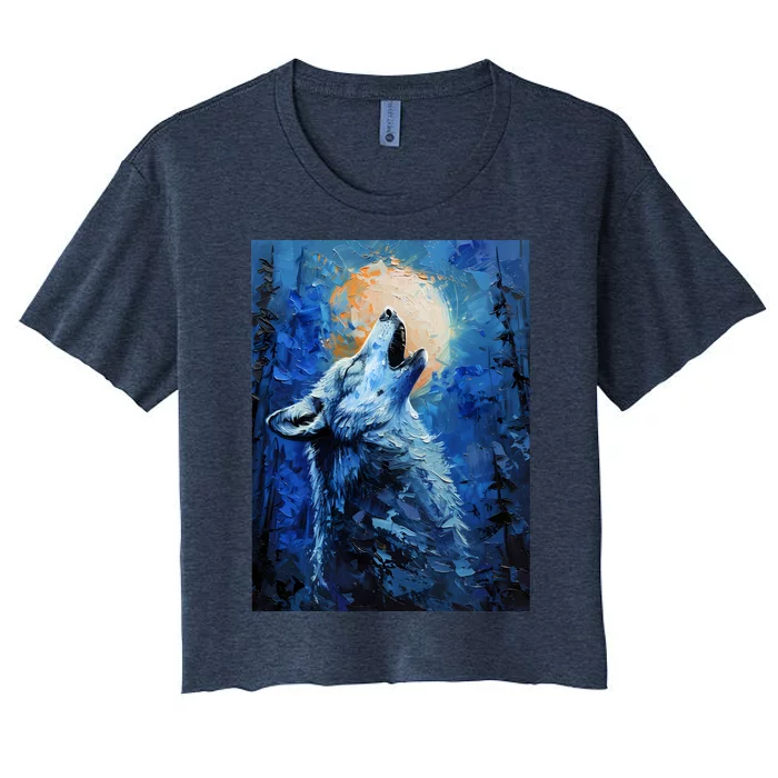 Howling Wolf Oil Painting Women's Crop Top Tee