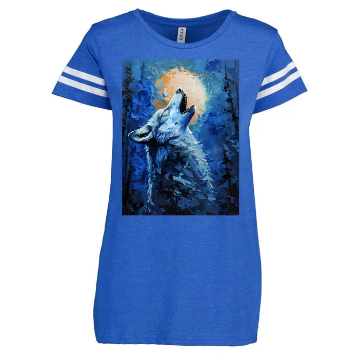 Howling Wolf Oil Painting Enza Ladies Jersey Football T-Shirt