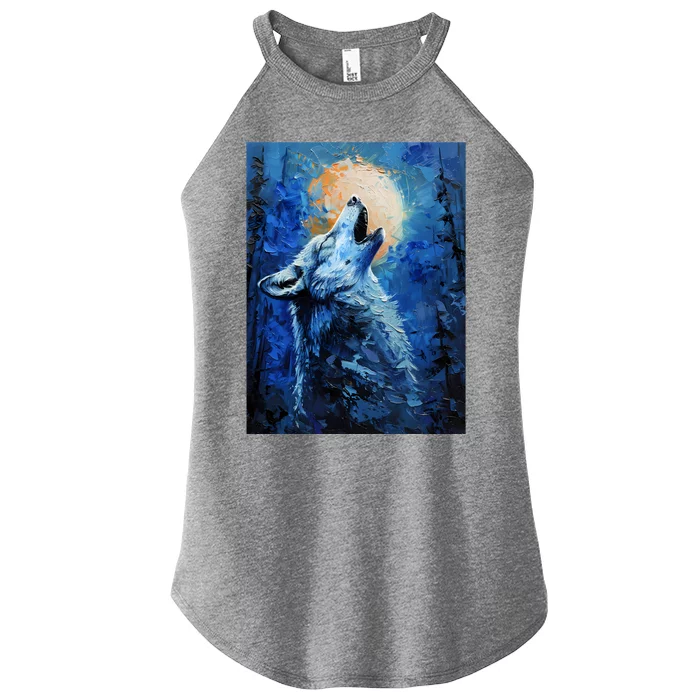 Howling Wolf Oil Painting Women’s Perfect Tri Rocker Tank