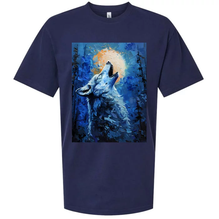 Howling Wolf Oil Painting Sueded Cloud Jersey T-Shirt