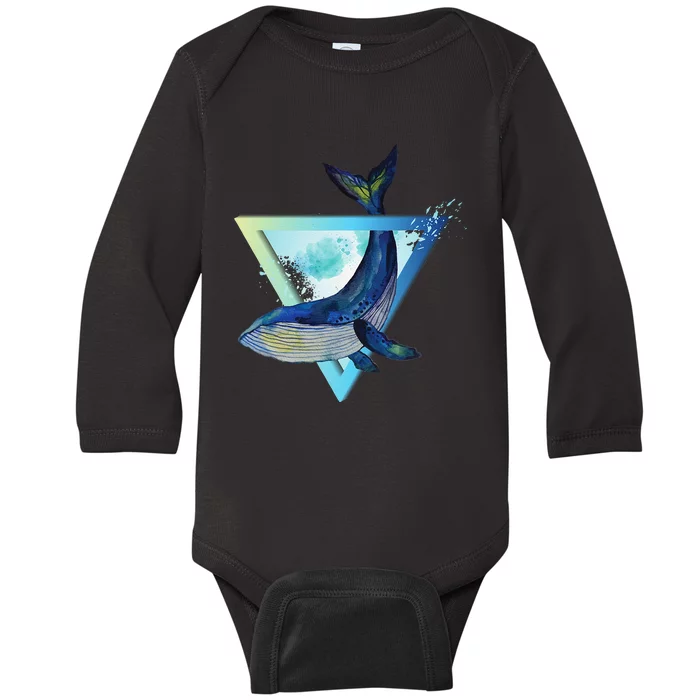 Humpback Whale Ocean Conceptual Watercolor Art Aquarelle Baby Long Sleeve Bodysuit