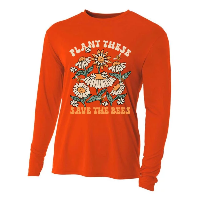 Hippie Wildflower Planet Save Environt Earth Day Groovy Gift Cooling Performance Long Sleeve Crew