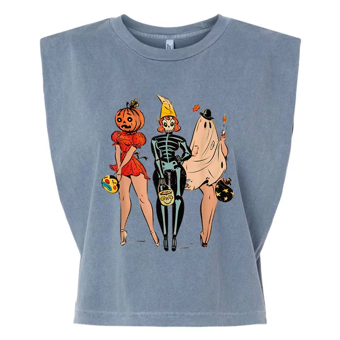 Halloween Witch Pin Up Retro Vintage Pumpkin Wo Garment-Dyed Women's Muscle Tee