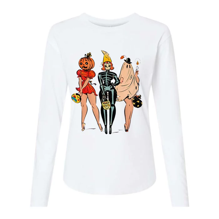 Halloween Witch Pin Up Retro Vintage Pumpkin Womens Cotton Relaxed Long Sleeve T-Shirt