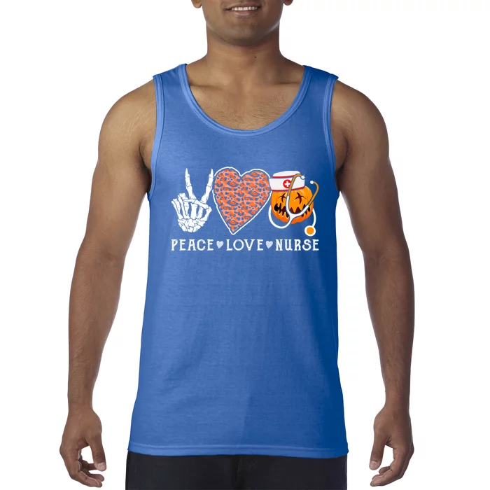 Healthcare Worker Peace Love Nurse Halloween Pumpkin Leopard Gift Tank Top