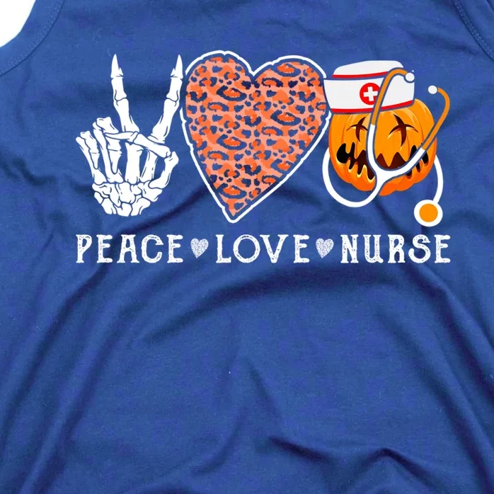 Healthcare Worker Peace Love Nurse Halloween Pumpkin Leopard Gift Tank Top