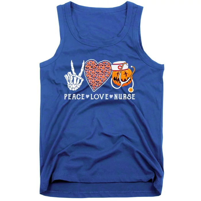 Healthcare Worker Peace Love Nurse Halloween Pumpkin Leopard Gift Tank Top