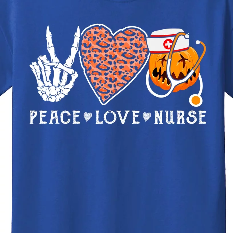 Healthcare Worker Peace Love Nurse Halloween Pumpkin Leopard Gift Kids T-Shirt