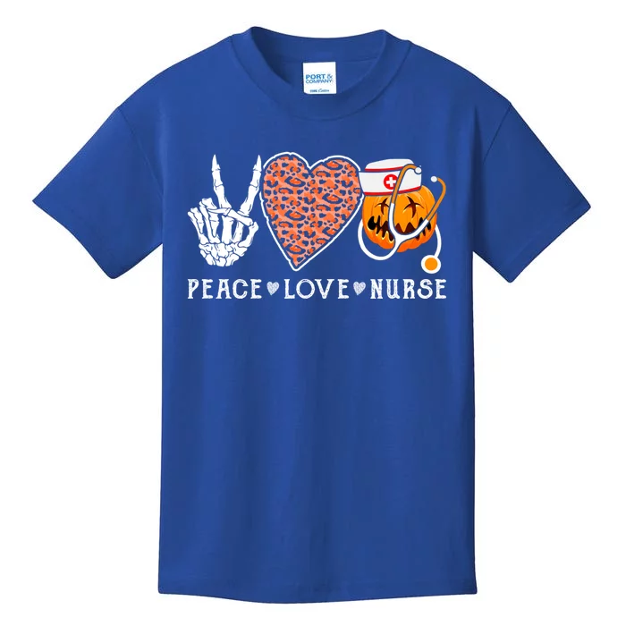 Healthcare Worker Peace Love Nurse Halloween Pumpkin Leopard Gift Kids T-Shirt