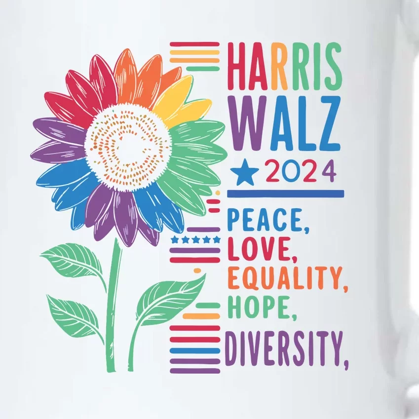 Harris Walz Peace Love Equality Hope Diversity Kamala 2024 Black Color Changing Mug