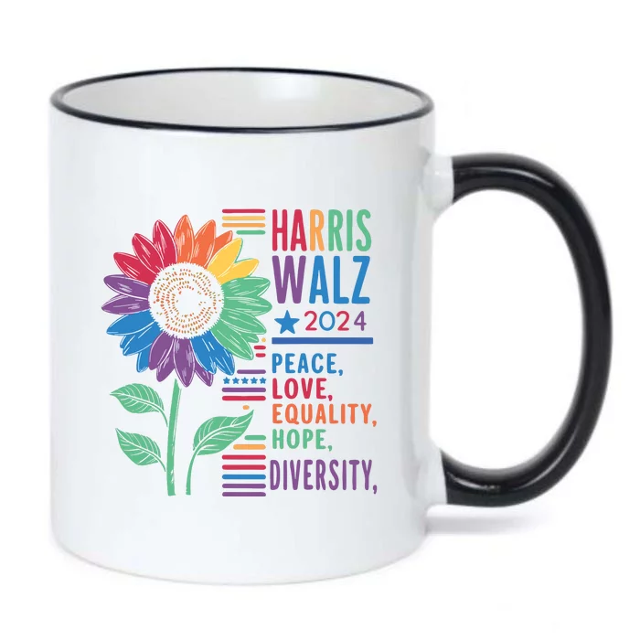 Harris Walz Peace Love Equality Hope Diversity Kamala 2024 Black Color Changing Mug