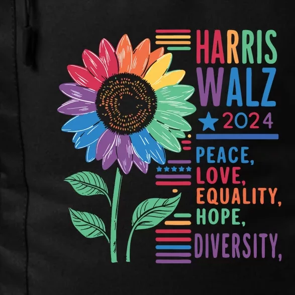 Harris Walz Peace Love Equality Hope Diversity Kamala 2024 Daily Commute Backpack