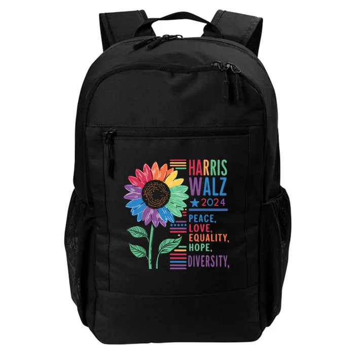 Harris Walz Peace Love Equality Hope Diversity Kamala 2024 Daily Commute Backpack