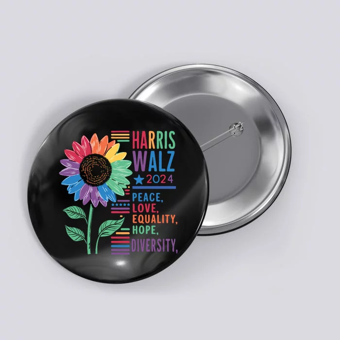 Harris Walz Peace Love Equality Hope Diversity Kamala 2024 Button