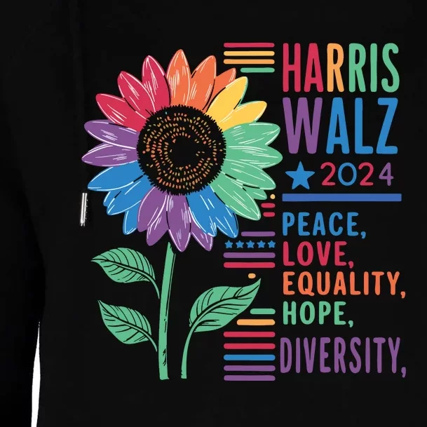 Harris Walz Peace Love Equality Hope Diversity Kamala 2024 Womens Funnel Neck Pullover Hood