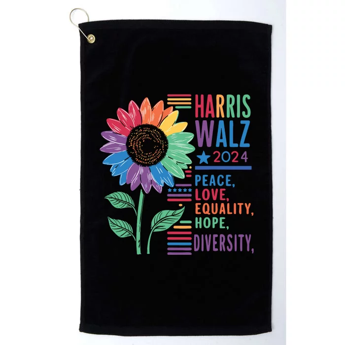 Harris Walz Peace Love Equality Hope Diversity Kamala 2024 Platinum Collection Golf Towel