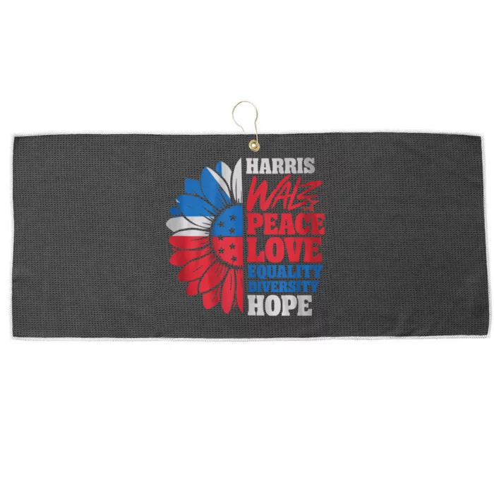 Harris Walz Peace Love Equality Diversity Hope Sunflower Large Microfiber Waffle Golf Towel