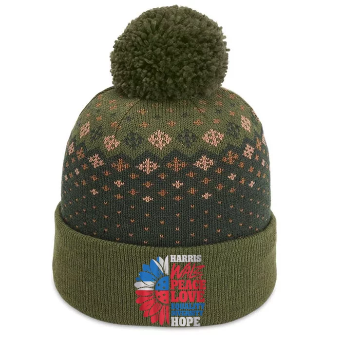 Harris Walz Peace Love Equality Diversity Hope Sunflower The Baniff Cuffed Pom Beanie