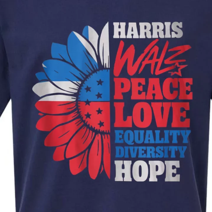 Harris Walz Peace Love Equality Diversity Hope Sunflower Sueded Cloud Jersey T-Shirt