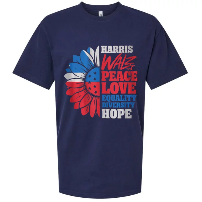 Harris Walz Peace Love Equality Diversity Hope Sunflower Sueded Cloud Jersey T-Shirt